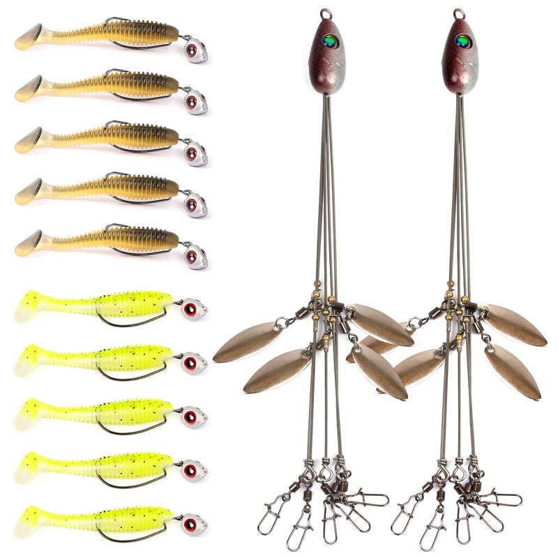 OJYDOIIIY Alabama Rig Kit 2 Sets with Jig Heads and Trailers, Umbrella Rig for Stripers,Bass Fishing - Image 1